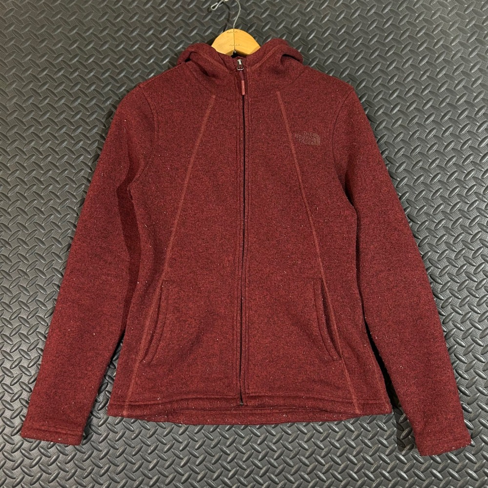 The North Face Women's Burgundy Full Zip Hoodie Jacket Size M Fleece Lined